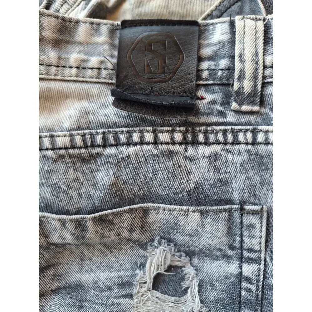 Switch Premium Denim Jeans Mens 40x32 Gray Acid Wash Distressed Ripped Y2K